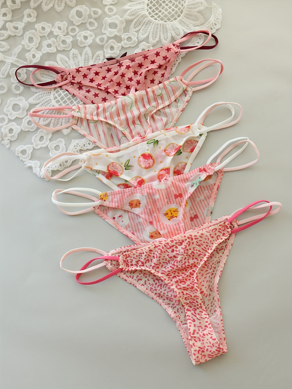 {5-Pack} Low-Rise Sheer Thong Underwear