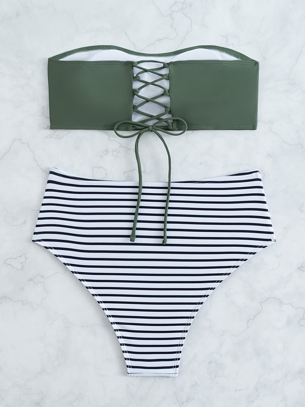 Striped Print Bandeau Two Piece Swimsuit