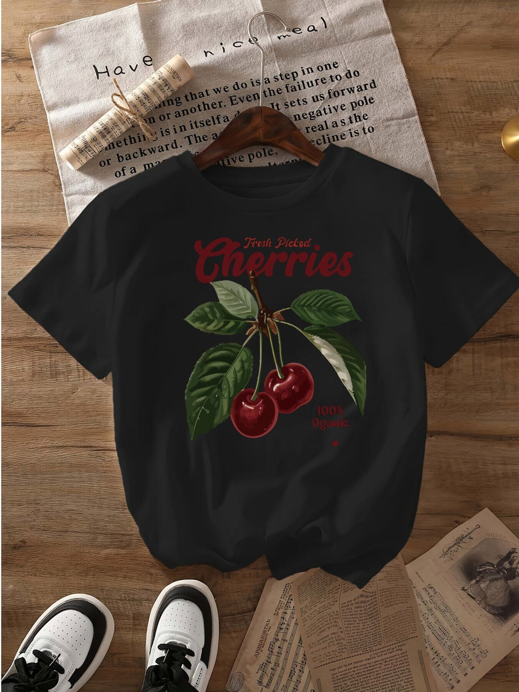 Stylish Letter Cherry Print Tee