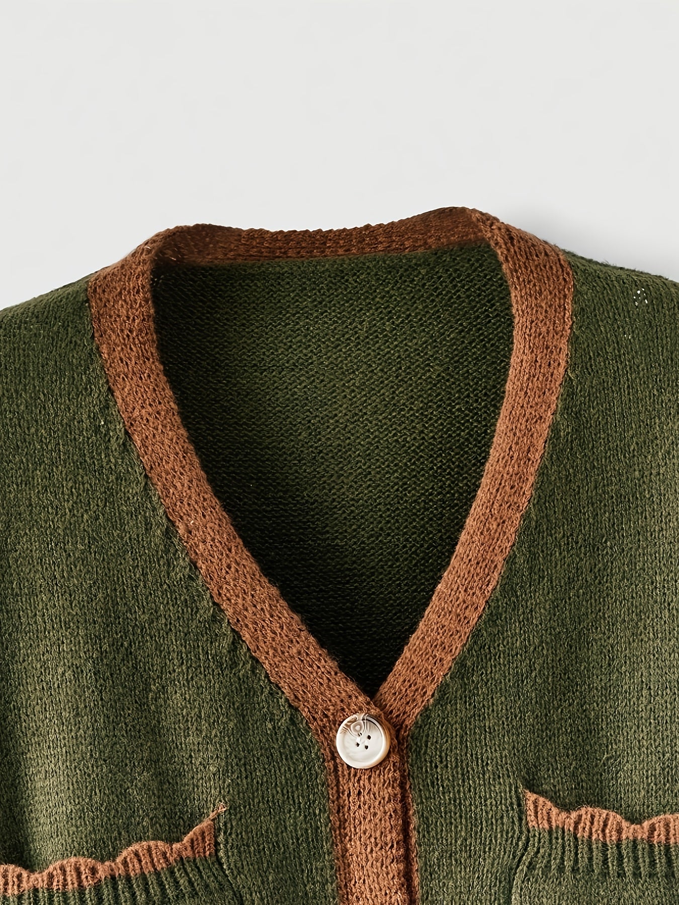 Elegant V-Neck Cardigan with Fox & Floral Embroidery