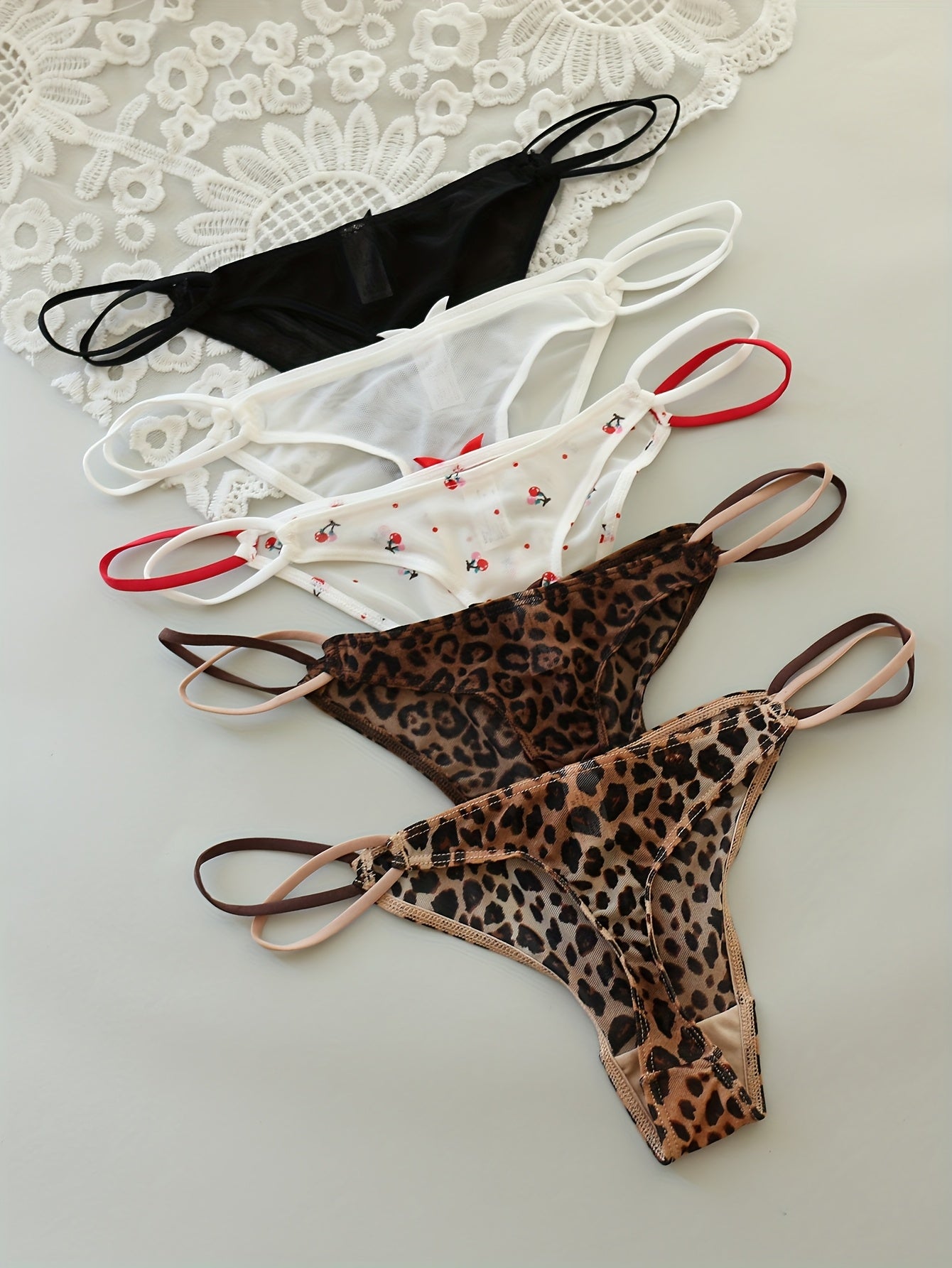 {5-Pack} Low-Rise Sheer Thong Underwear