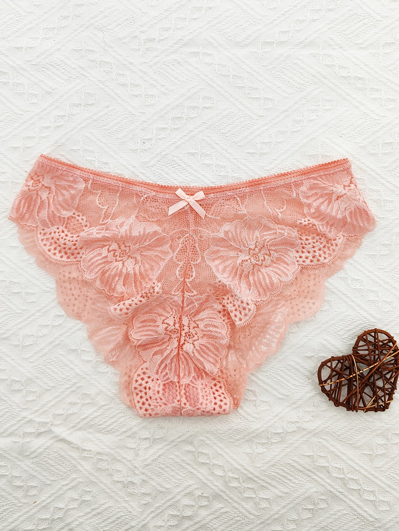 {6pcs} Jacquard Lace Bow Hipster Bikini Panties