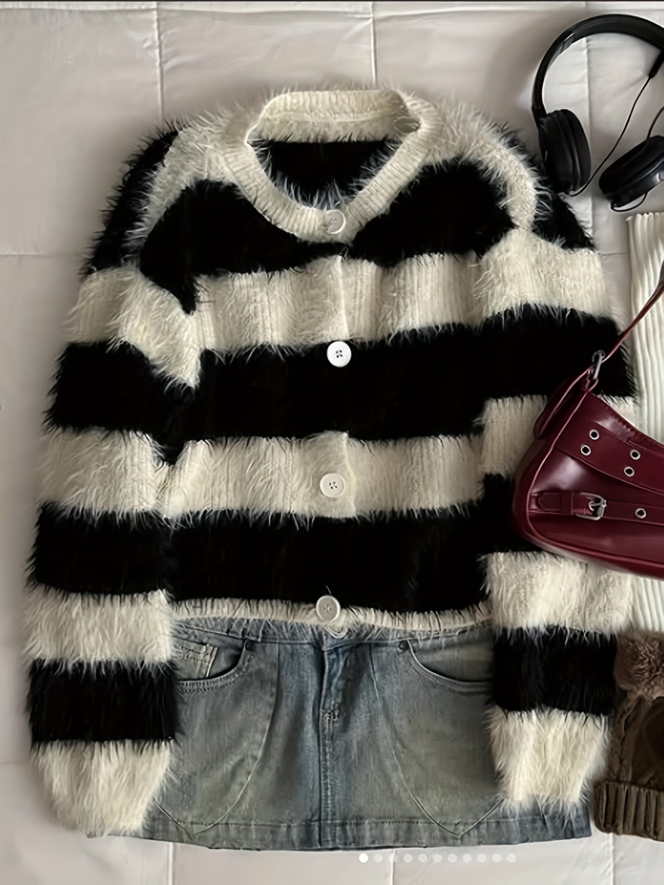 Retro Striped Plush Cardigan