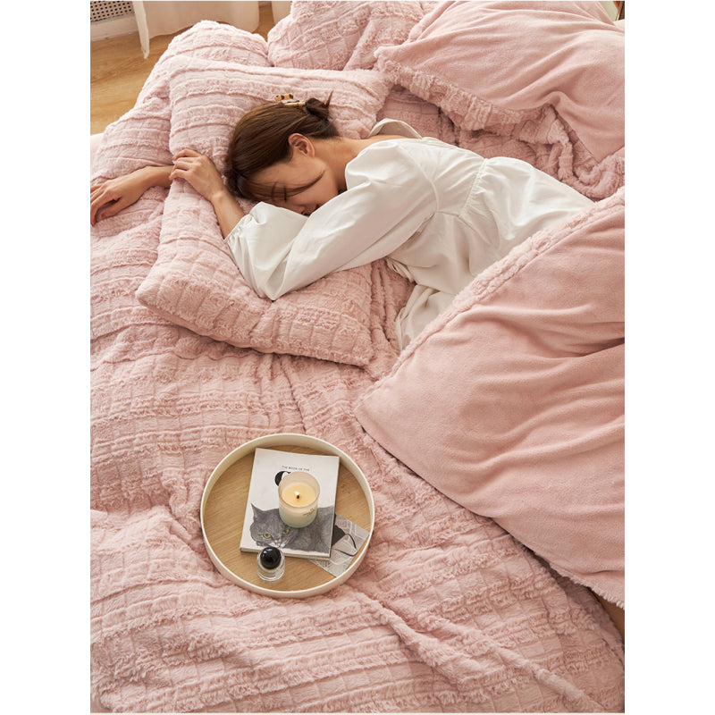 Faux Rabbit Fur Embossed Milk Duvet Cover