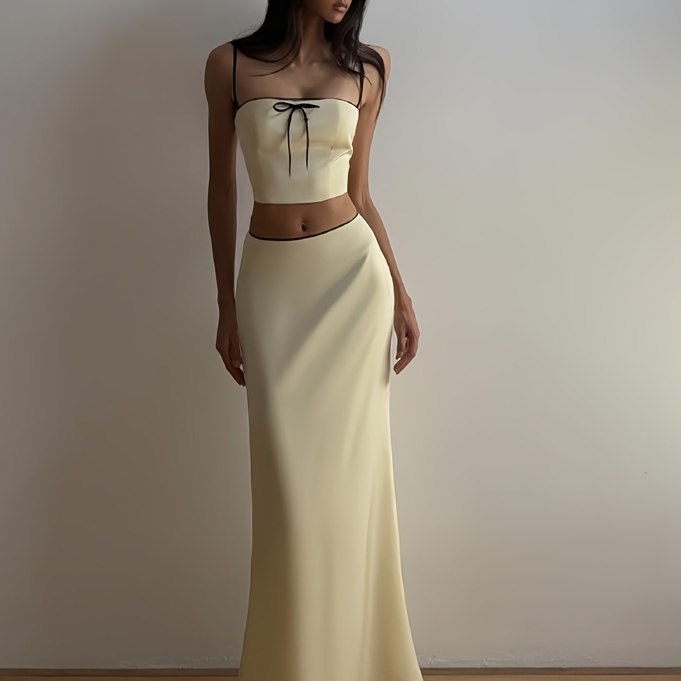 Bow Front Cami Tops with Low Rise Long Skirt Set