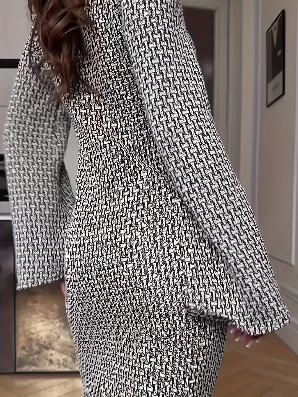 2025 Spring Summer Autumn Women'S New Deep Round Neck Beaded Embellished Lace-up Long Sleeve Dress Long Skirt Draping Design Sensational Ethnic Style Bohemian Style Pattern Print Simple Sexy Elegant Style Fabric Comfortable V