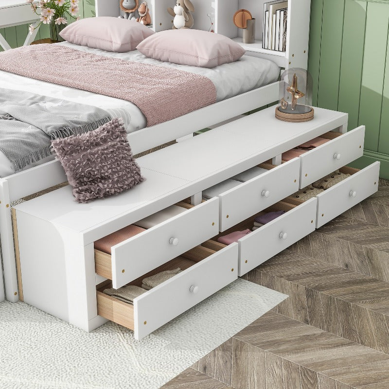 Full Bed with Bookcase Headboard, Under-Bed Storage Drawers & End Storage Case