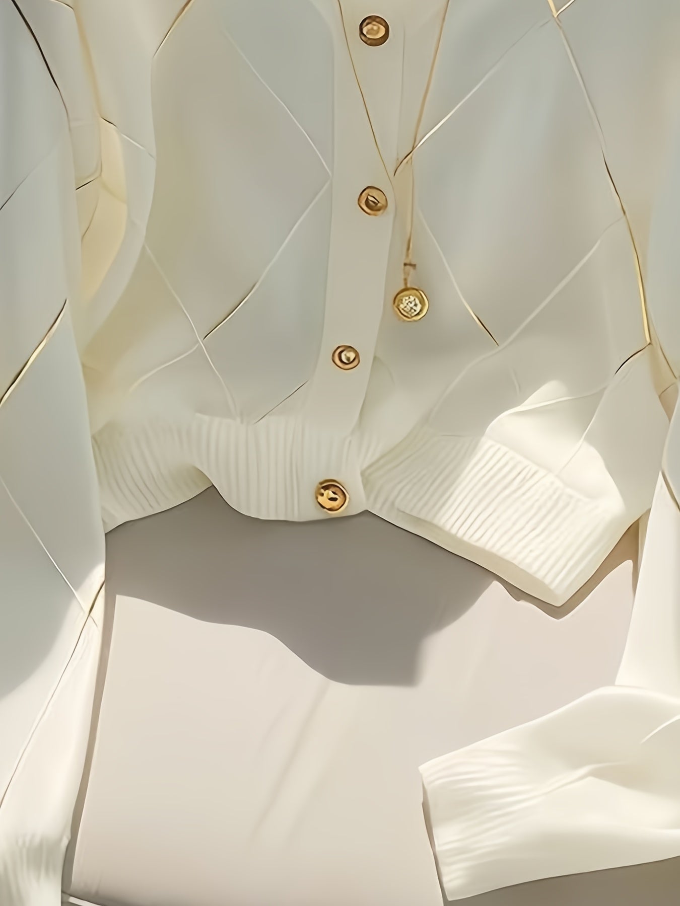 Diamond-Patterned Knitted Long-Sleeve Shirt