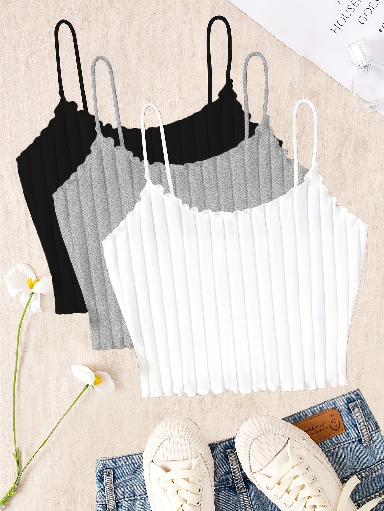 Womens Summer Clothing Bras for Women - Set of Three Spaghetti Strap Slingback - Elegant Viscose Smooth Fabric