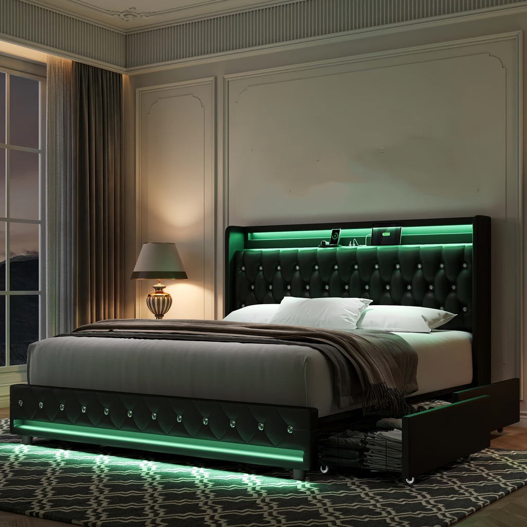 Bed Frame with Outlets and USB Ports