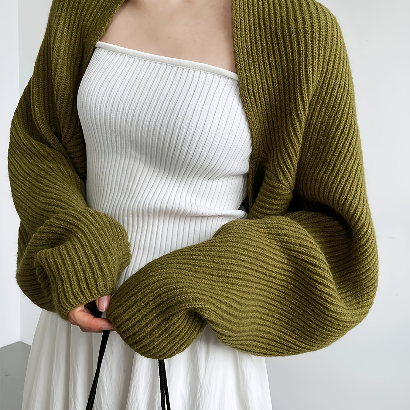 Women'S Olive Green Ribbed Cardigan with Front Button Detail - Casual Off-Shoulder Style, Long Sleeves, Lightweight & Breathable for Spring/Fall, Fall Cardigan | Offshoulder Cardigan | Construction