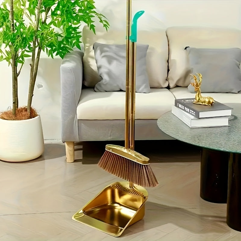 Extra-Long Premium Golden Stainless Steel Broom with Serrated Edge