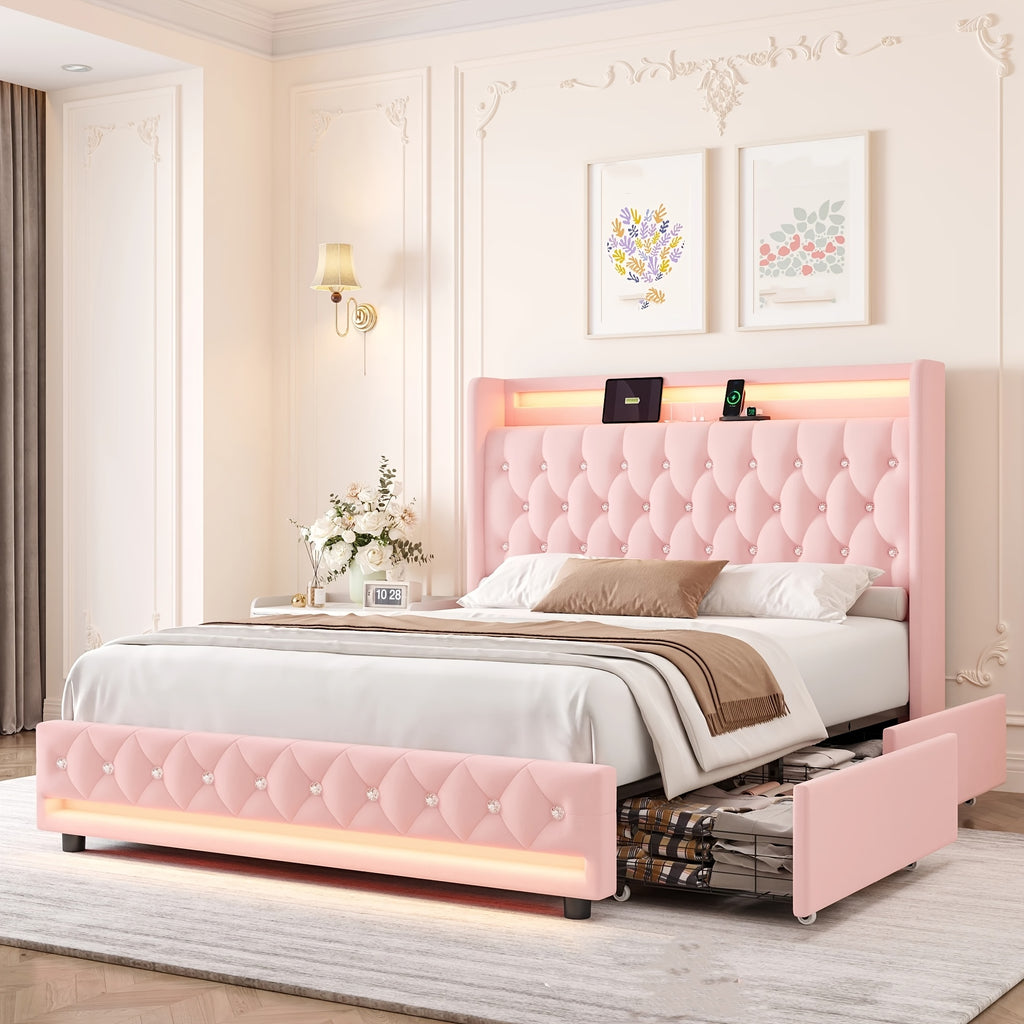 Bed Frame with Outlets and USB Ports