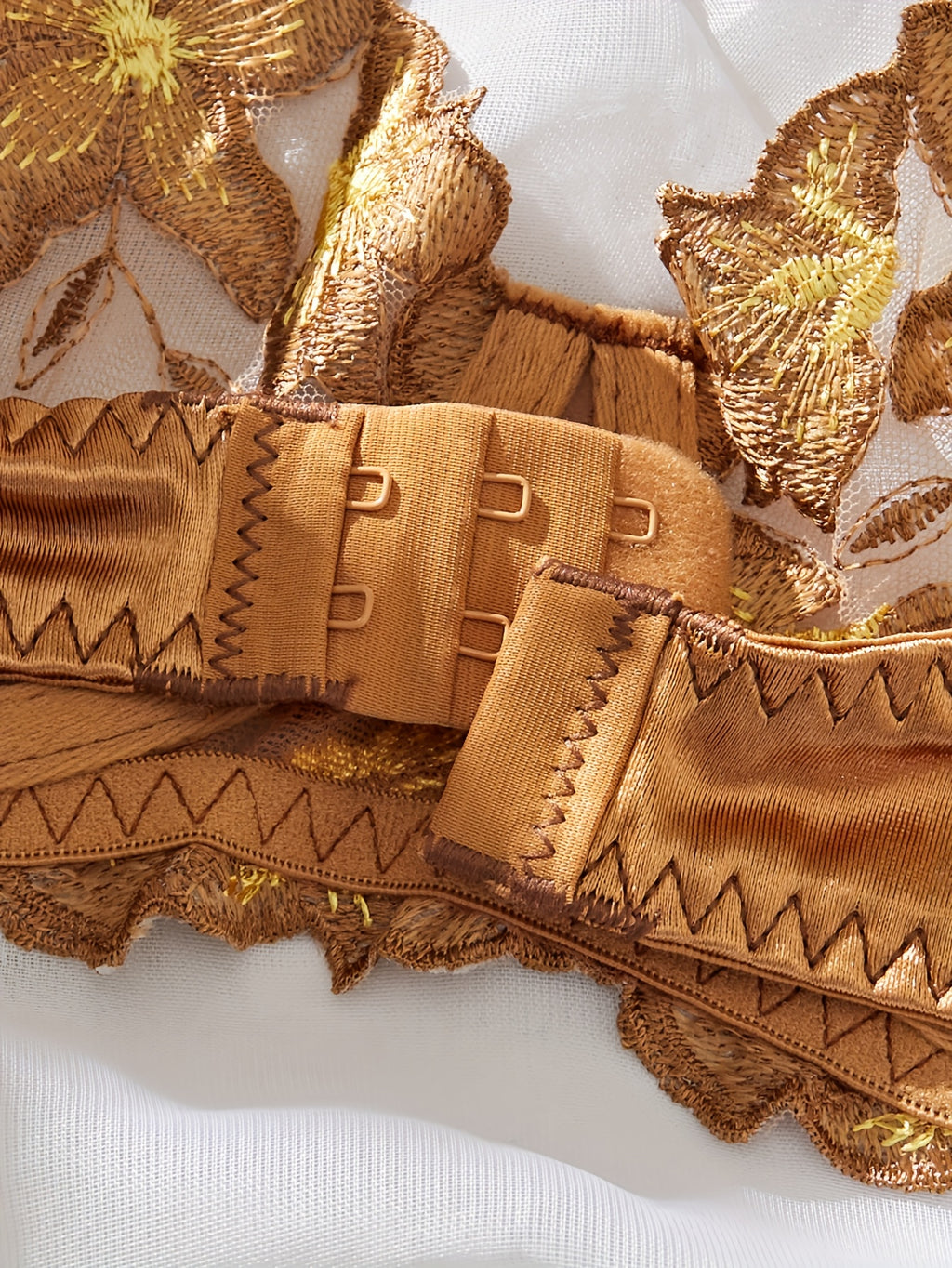 Bronze Floral Embroidery Lingerie Set