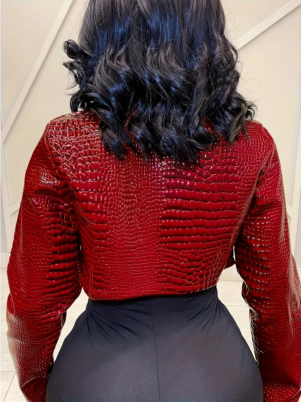 Crocodile Pattern Embossed Bomber Jacket