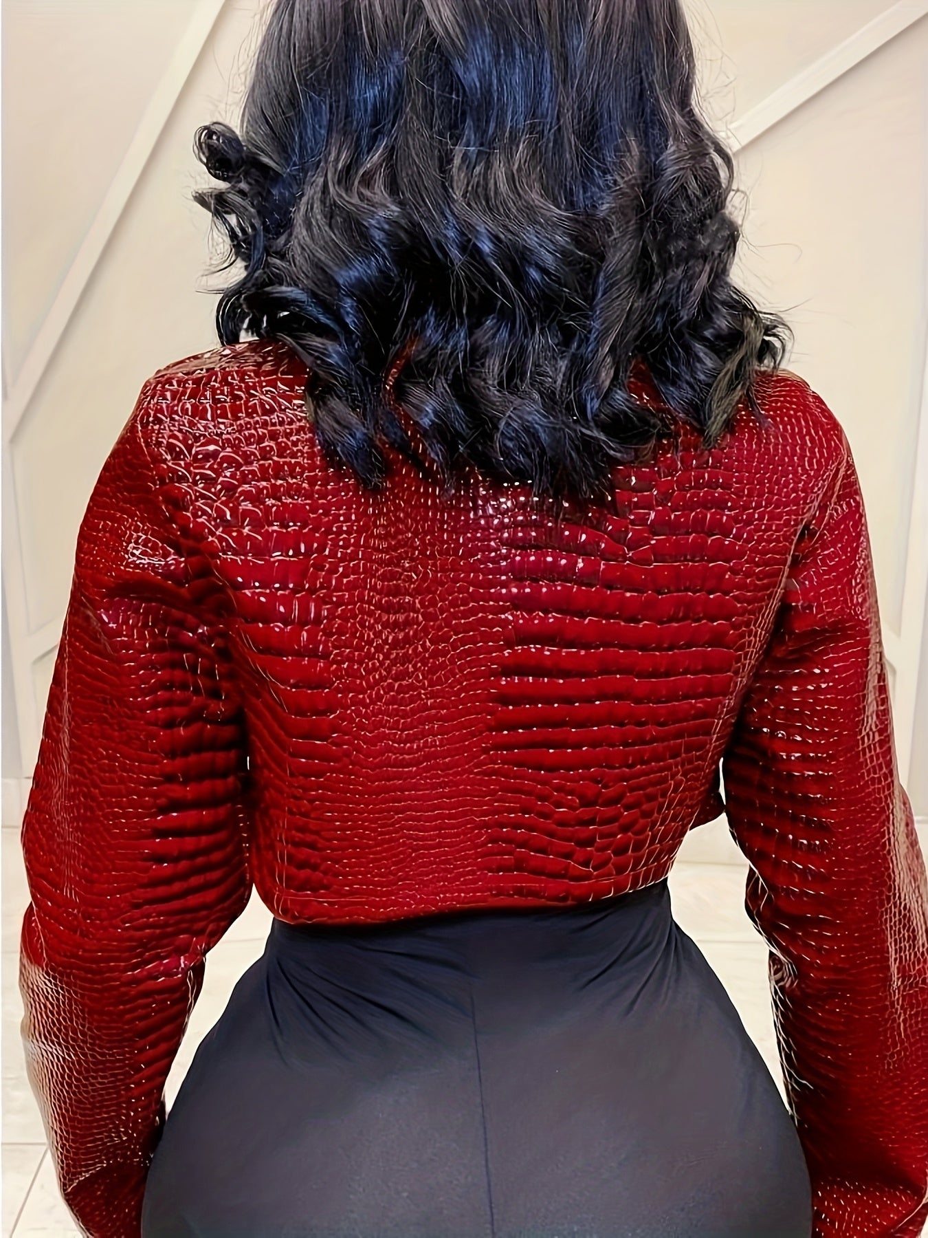 Crocodile Pattern Embossed Bomber Jacket