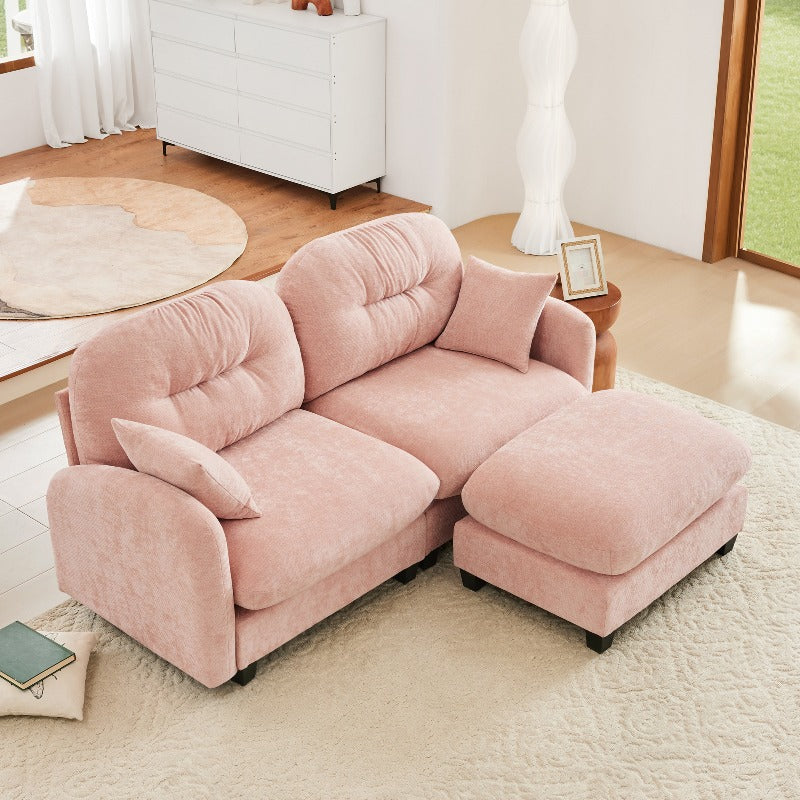 Pink L-Shaped Sectional Sofa with Ottoman