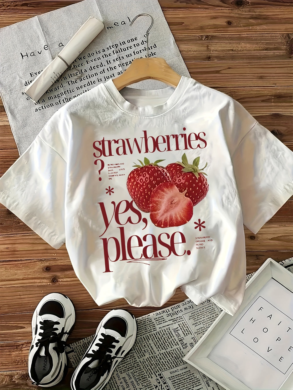 Strawberry Graphic Tee - "Please? Yes, Please." Design