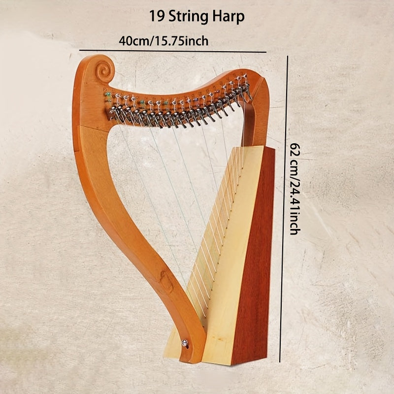 19 String Mahogany Solid Wooden Lyre Harp