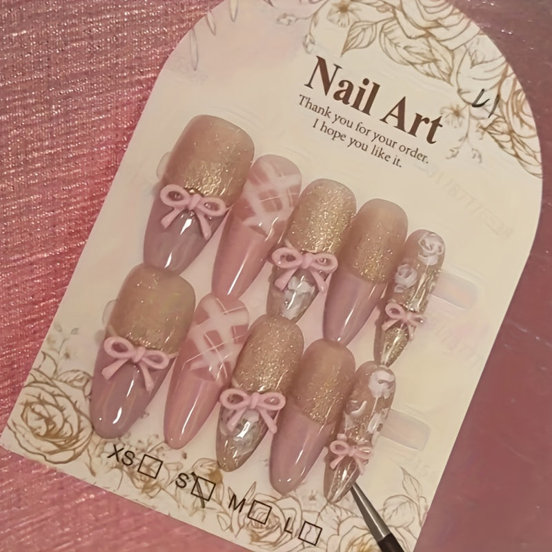 10pcs of Handcrafted Fairy Tale Story-Themed Sweet And Cute Cat-Eye French-Style Hand-Painted Gradient Floral Nail Art
