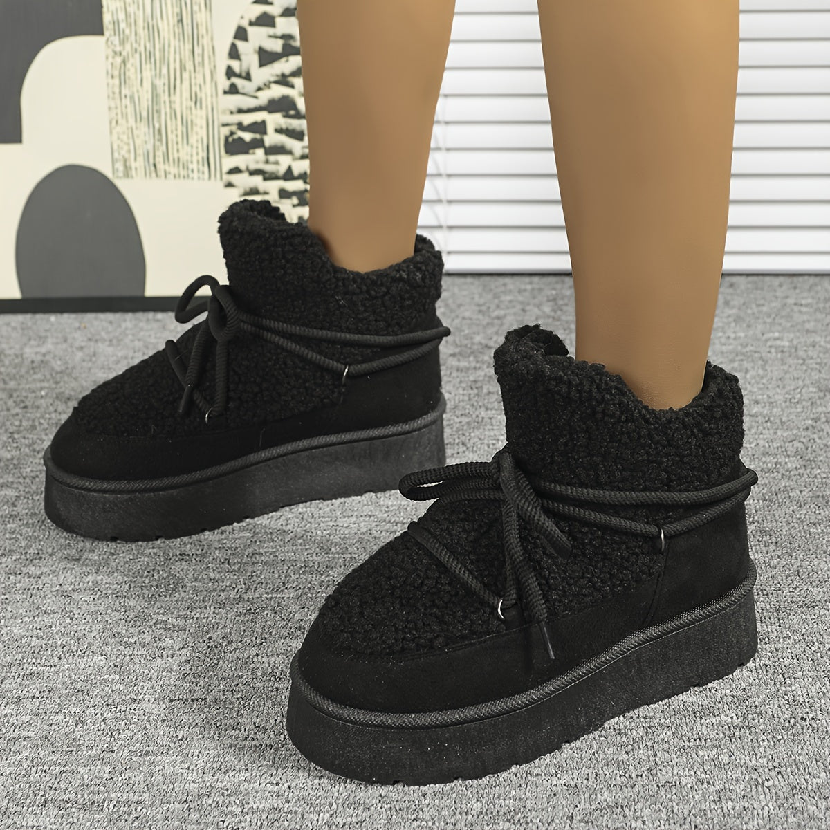 Winter Plush Furry Collar & Cuff Short Boots