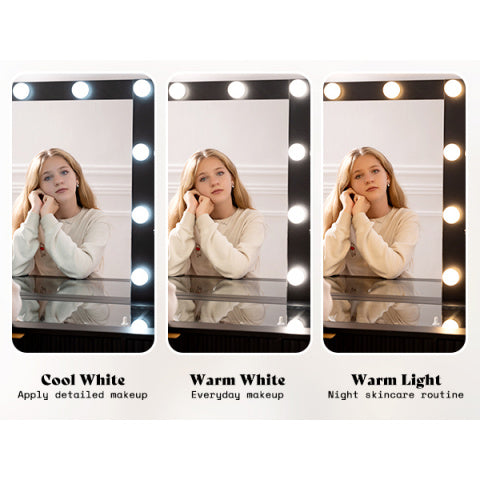 Fluted Vanity Desk With Large Mirror