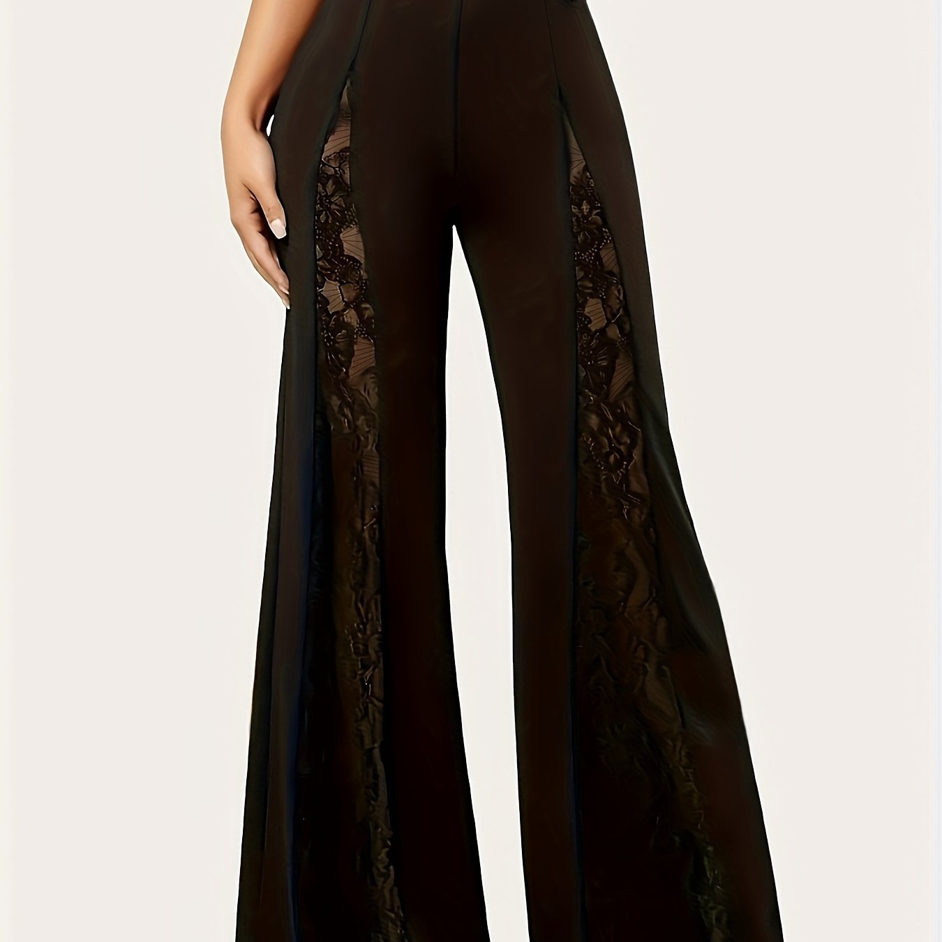 Contrast Lace High-Waisted Wide-Leg Pants