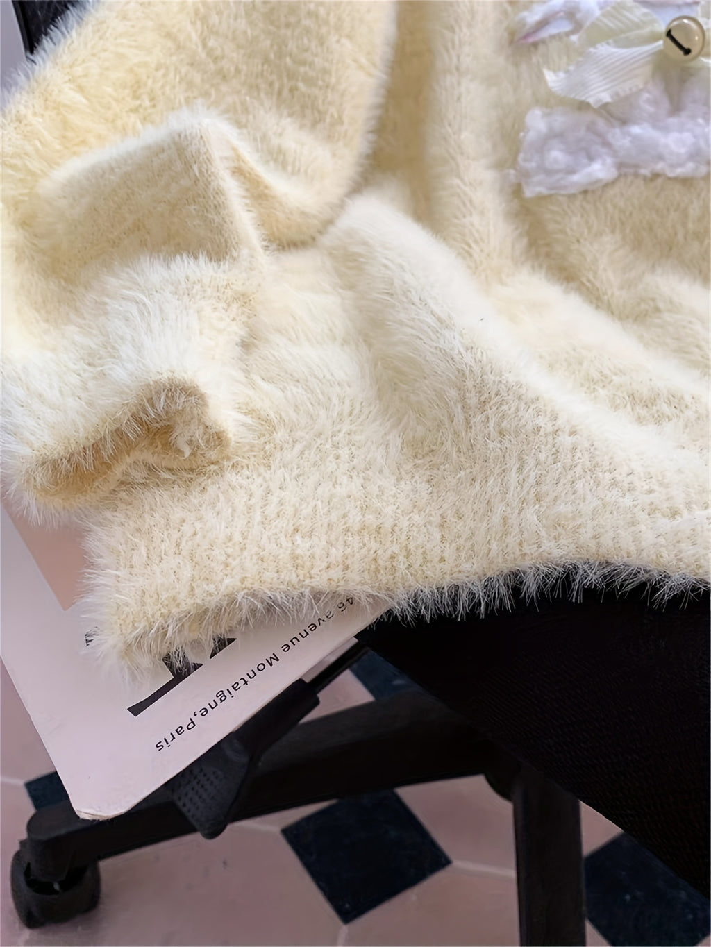 Soft Fluffy V-Neck Sweater Sweater with Lamb Appliqué