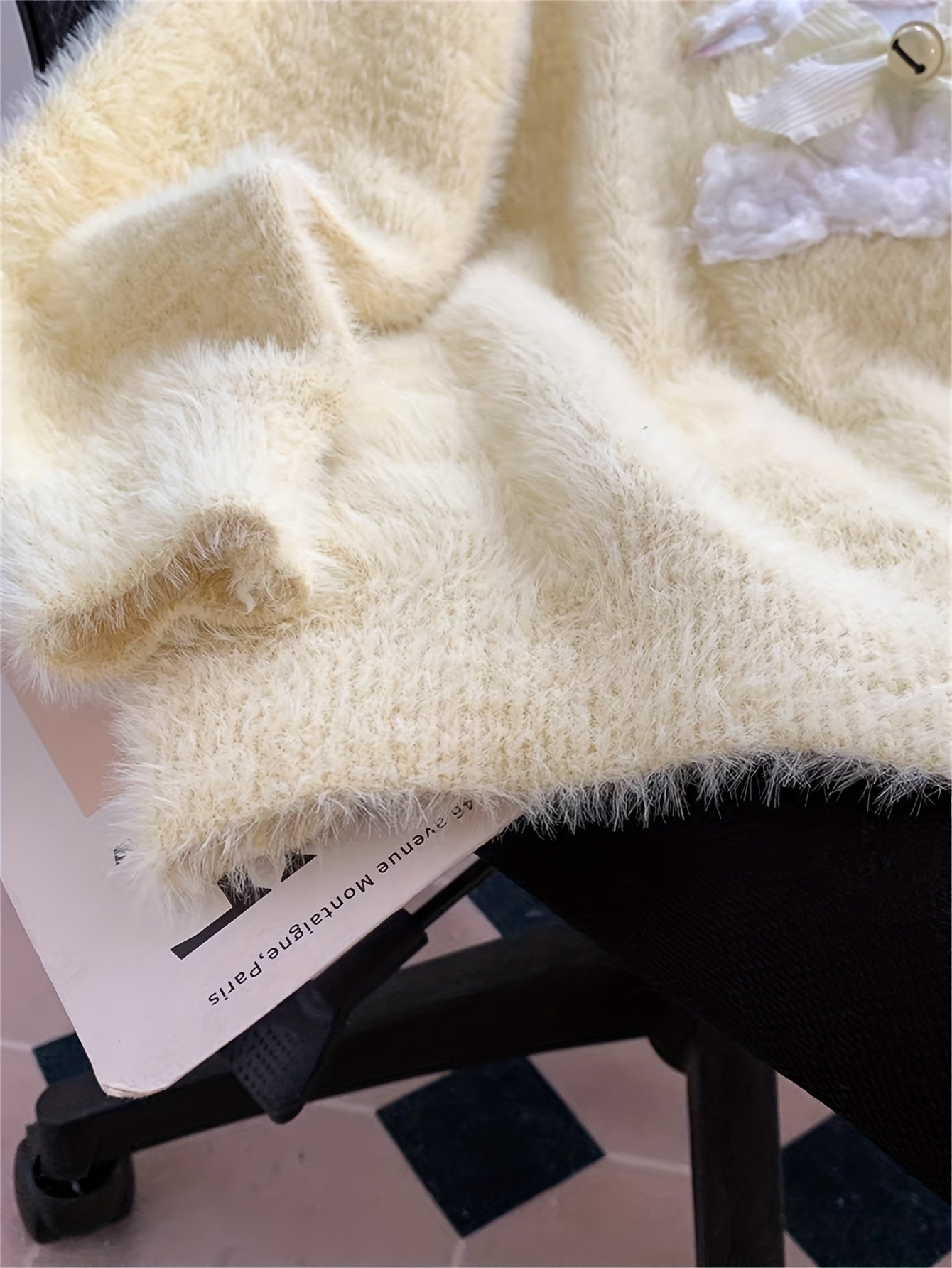 Soft Fluffy V-Neck Sweater Sweater with Lamb Appliqué