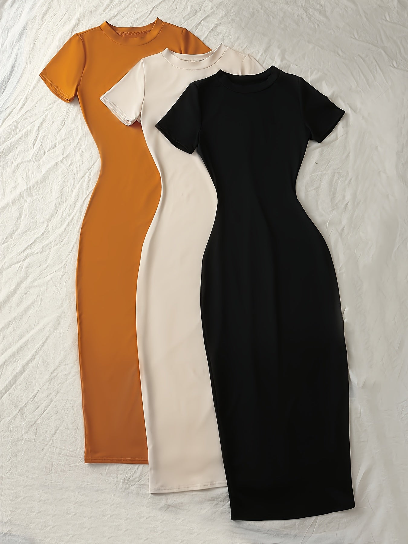 [3pcs} Long Dress Set with Short Sleeves
