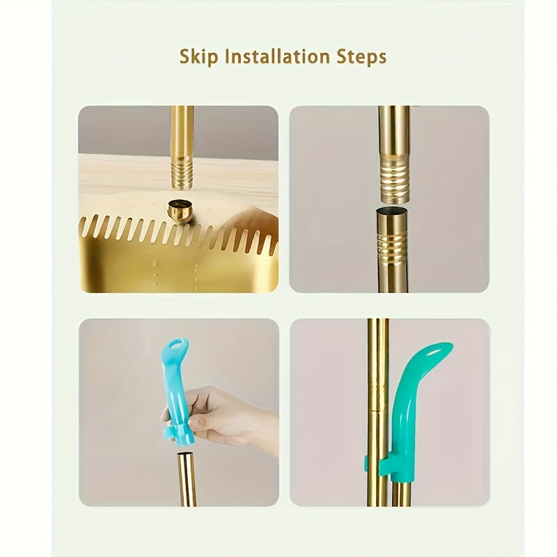 Extra-Long Premium Golden Stainless Steel Broom with Serrated Edge