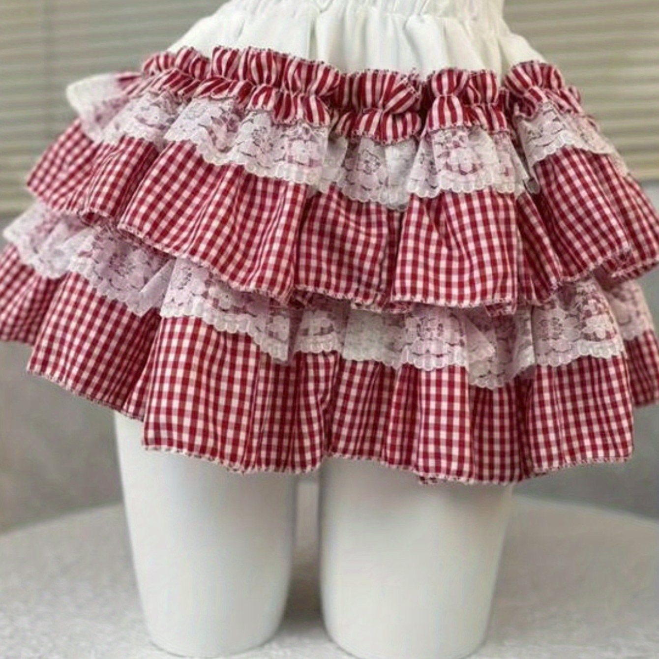 Plaid Print Lace Trim Elastic Waist Mini Skirt