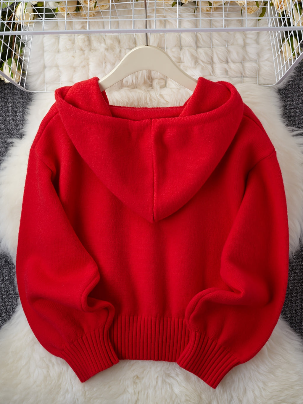 Women's Oversized Hooded Sweatshirt with Red Heart Patch - Cozy Long Sleeve Pullover, Medium Stretch Fabric, Drawstring Hood & Ribbed Cuffs for Fall Winter Casual Wear, Seasonal Wardrobe, Chic Pullover, Durable Construction,