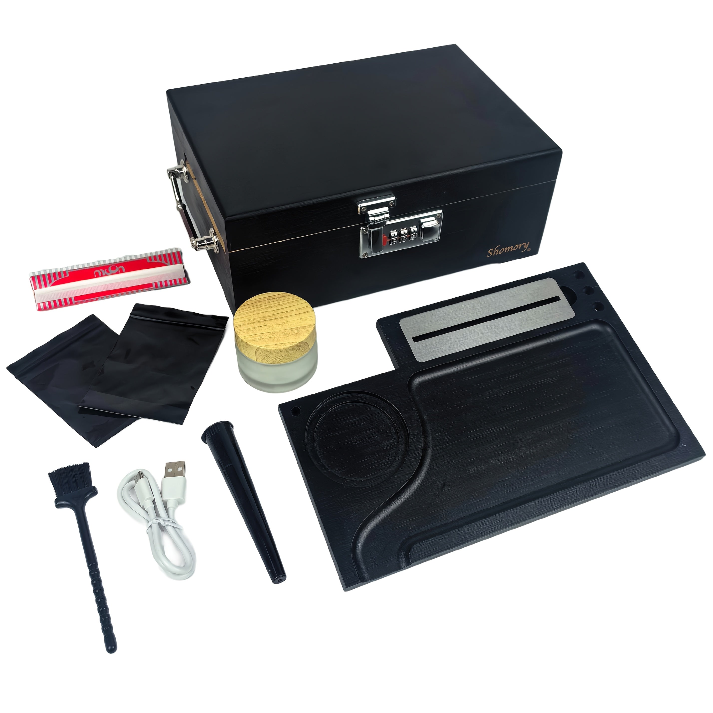 Premium Large Secure Stash Box with LED Light, Lockable Wooden Storage Organizer with Tray & Accessories