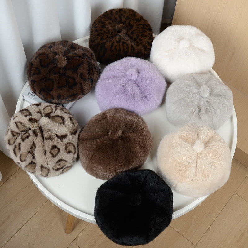 Fur-like Beret Hat