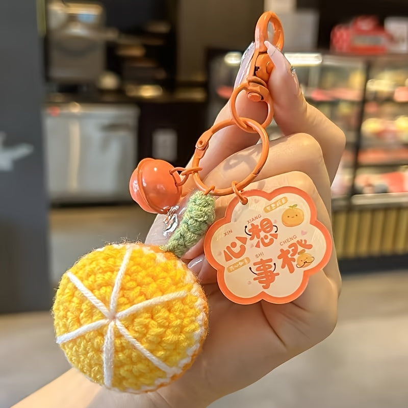 Crocheted Keychain with Bright Future And Persimmon And Peanut Pendant