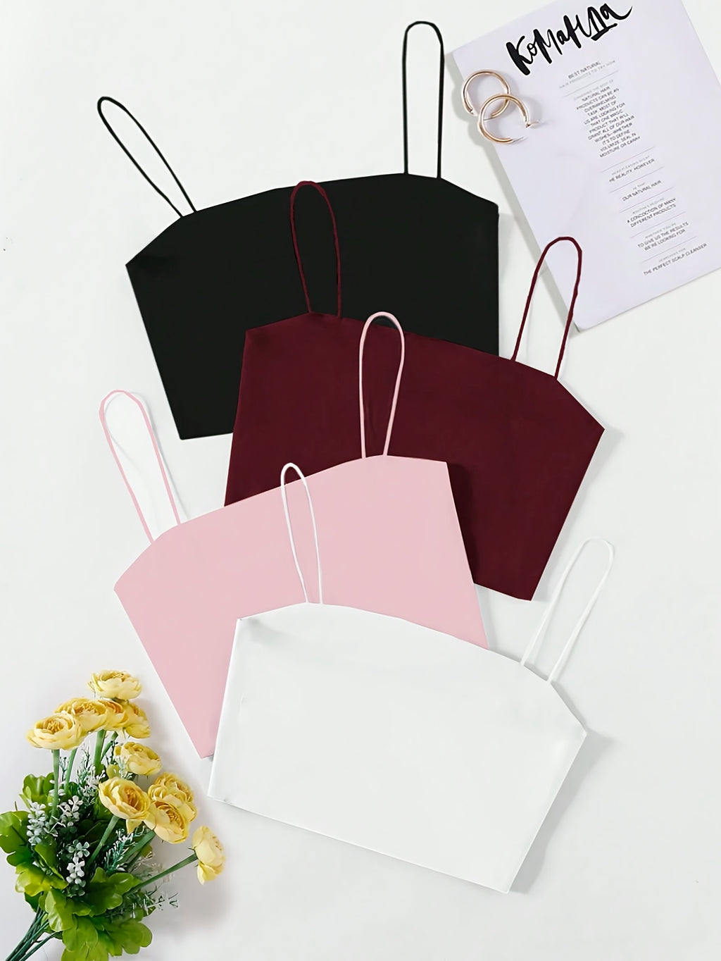 4pcs Set of Trendy, Minimalist Casual Waisted Camisoles, Camisole Tops for Women, Layering Essentials, Versatile Tops, Sleeveless Top, Elegant Style, Breathable Material, Comfortable Fit, Tank Tops, Camisole Set, Summer Wardr