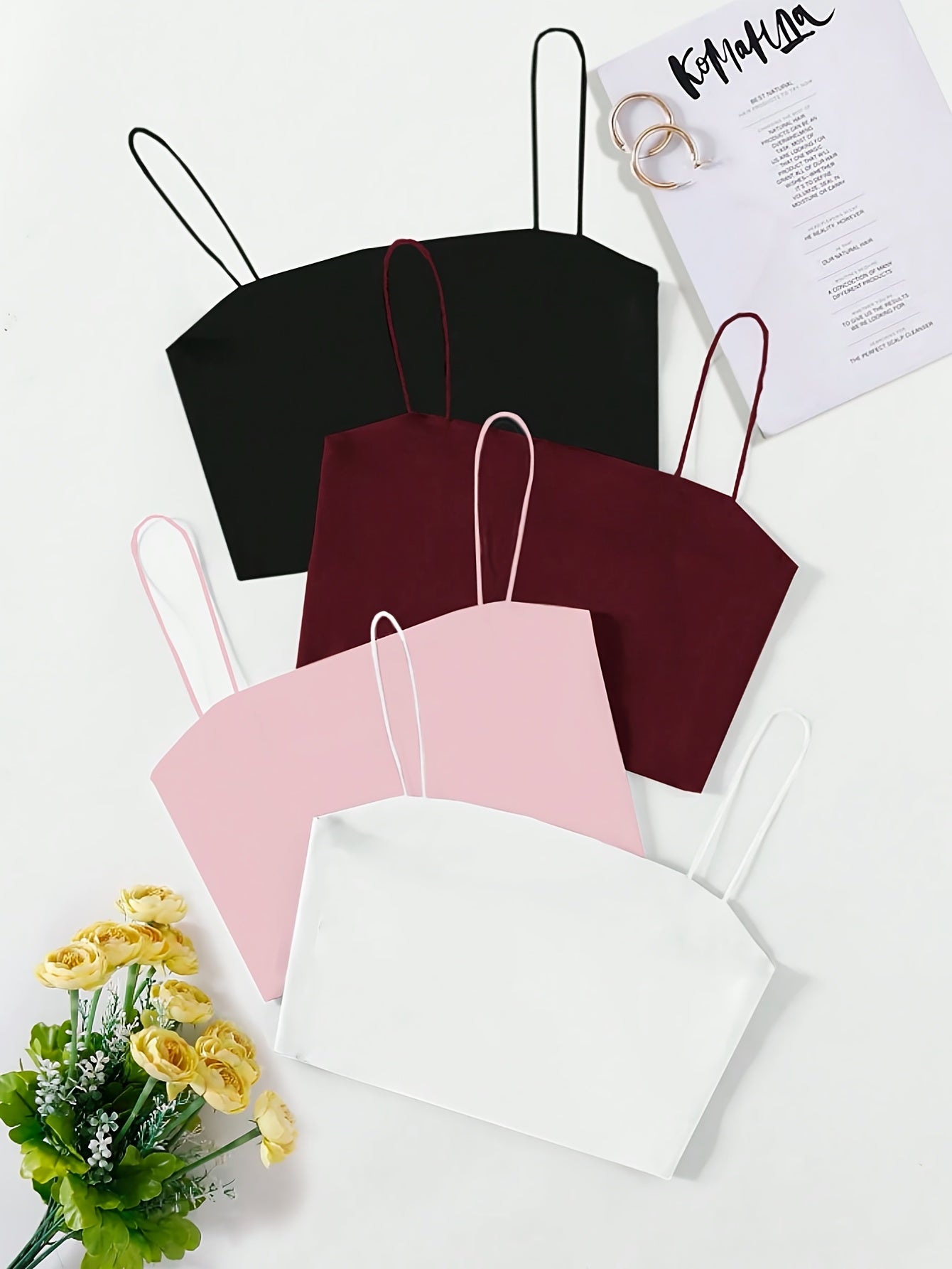 4pcs Set of Trendy, Minimalist Casual Waisted Camisoles, Camisole Tops for Women, Layering Essentials, Versatile Tops, Sleeveless Top, Elegant Style, Breathable Material, Comfortable Fit, Tank Tops, Camisole Set, Summer Wardr
