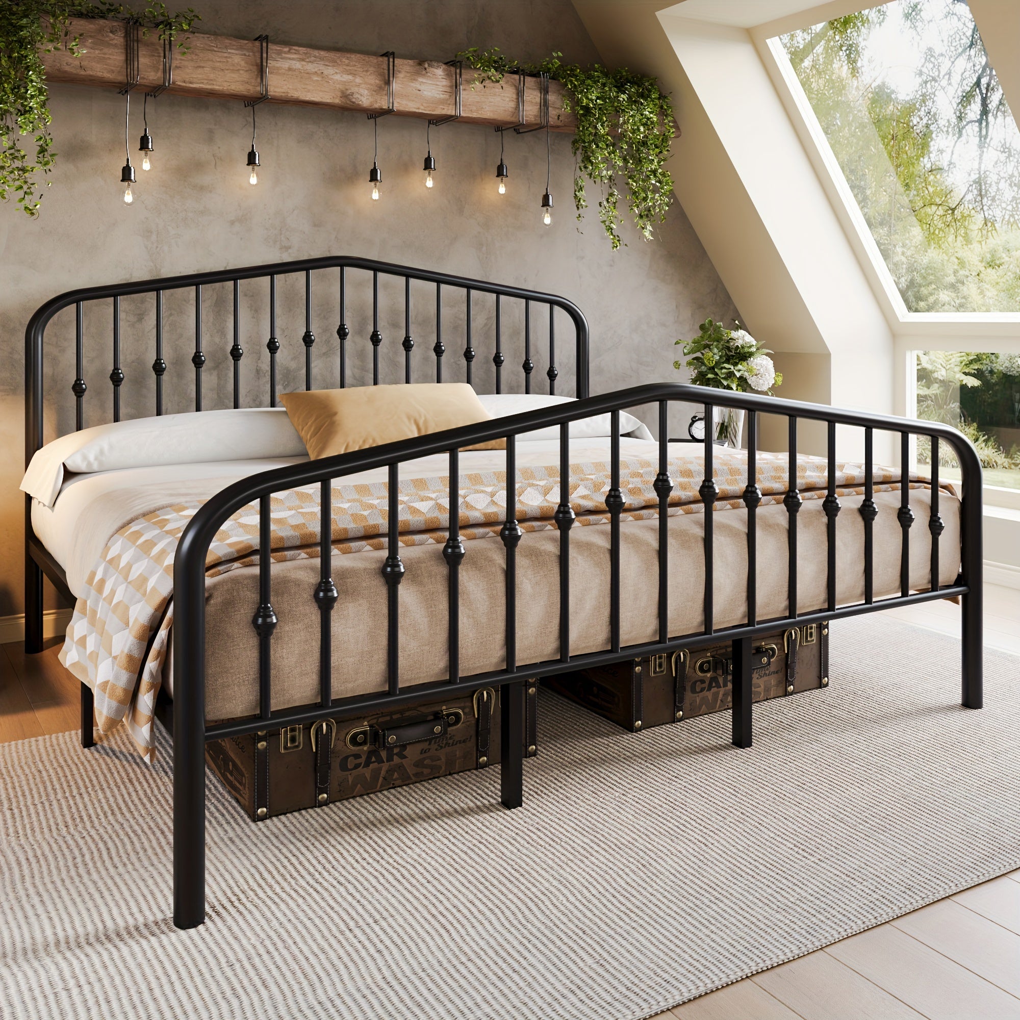 14'' Queen Size Heavy-Duty Wrought Iron Bed Frame