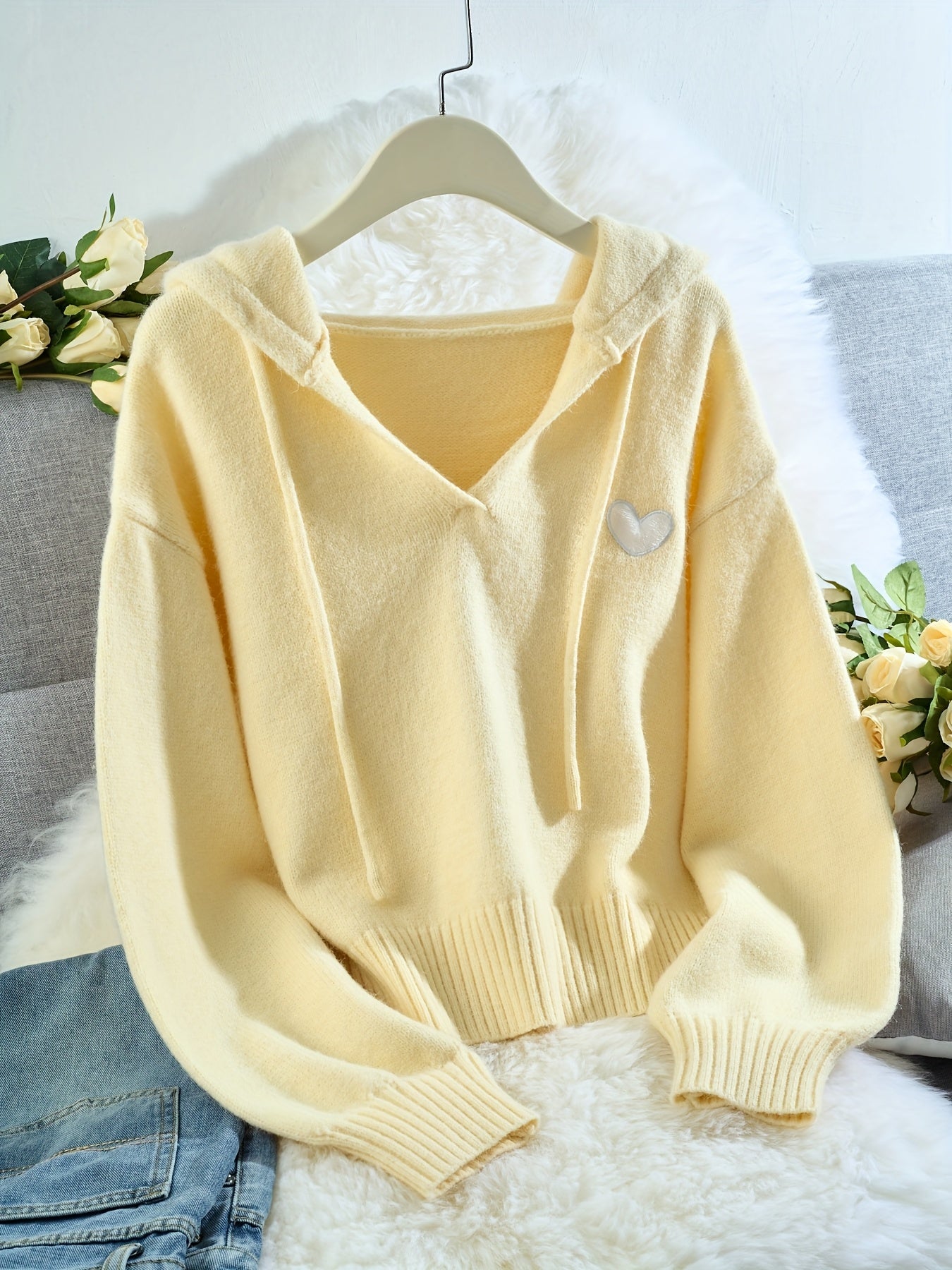 Women's Mustard Yellow Sweater - Elegant Hooded Pullover Sweater with Drawstring Hood, Soft Longline Top for Fall/Winter, Casual Chic Outfits (Non-Transparent Fabric), Cozy Autumn Apparel, Relaxed Fit, Medium Elasticity