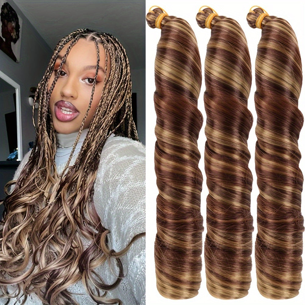 3pcs 22" Pre-Stretched French Curl Braiding Hair Extensions for Women - Loose Wave Synthetic Crochet Braids
