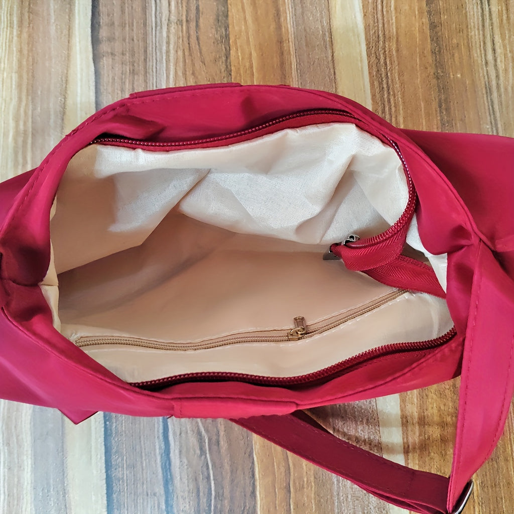 Women'S Elegant Bowknot Shoulder Bag - Lightweight Synthetic Handbag with Adjustable Strap, Open-Top Design & Polyester Lining, White Casual to Semi-Formal Purse for Everyday Use, Shopping, Work - Hand Washable & Durable, Ver