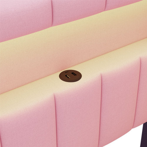 Modern White Upholstered Twin Size Platform Bed with USB Ports & RGB LED