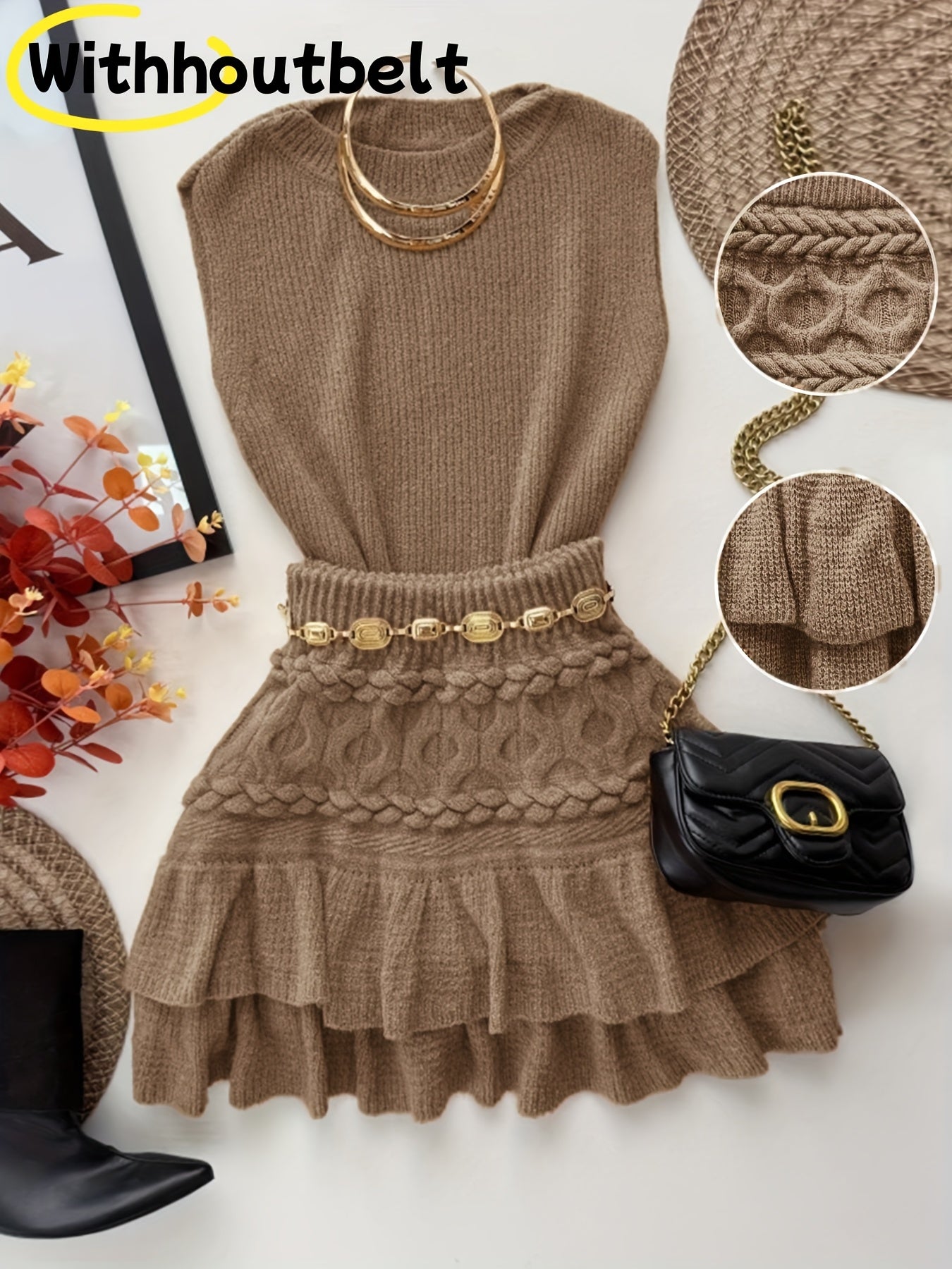 Women's Fashion Pleated Mini Skirt + Vest Sweater Set, Winter Skirts For Women, Skirts For Women