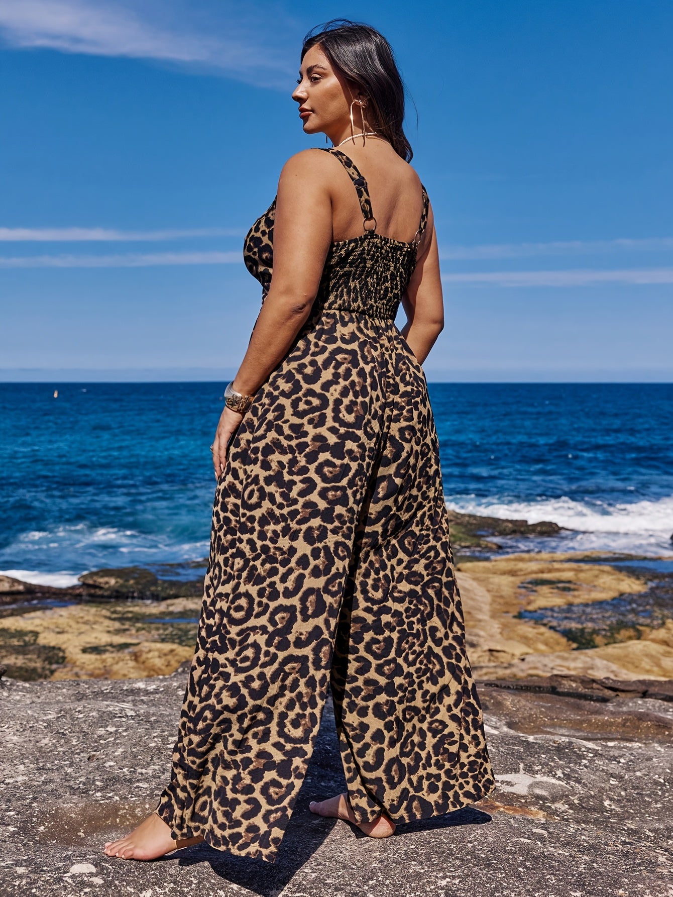 Leopard Print Cut-Out Loose Sleeveless Jumpsuit