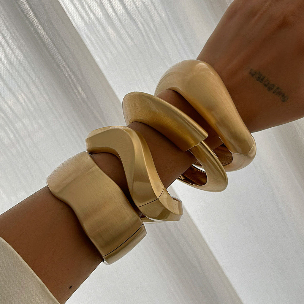 Bold Punk Style Matte Golden-Tone Wide Spring Buckle Women’s Bracelet