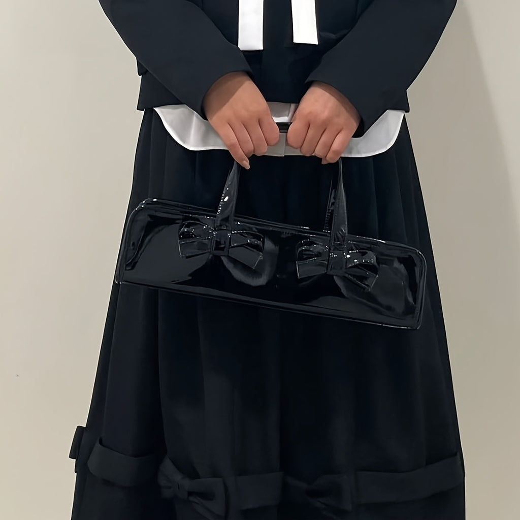 Glossy Bow-Adorned Handbag