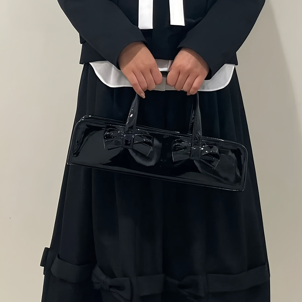 Glossy Bow-Adorned Handbag