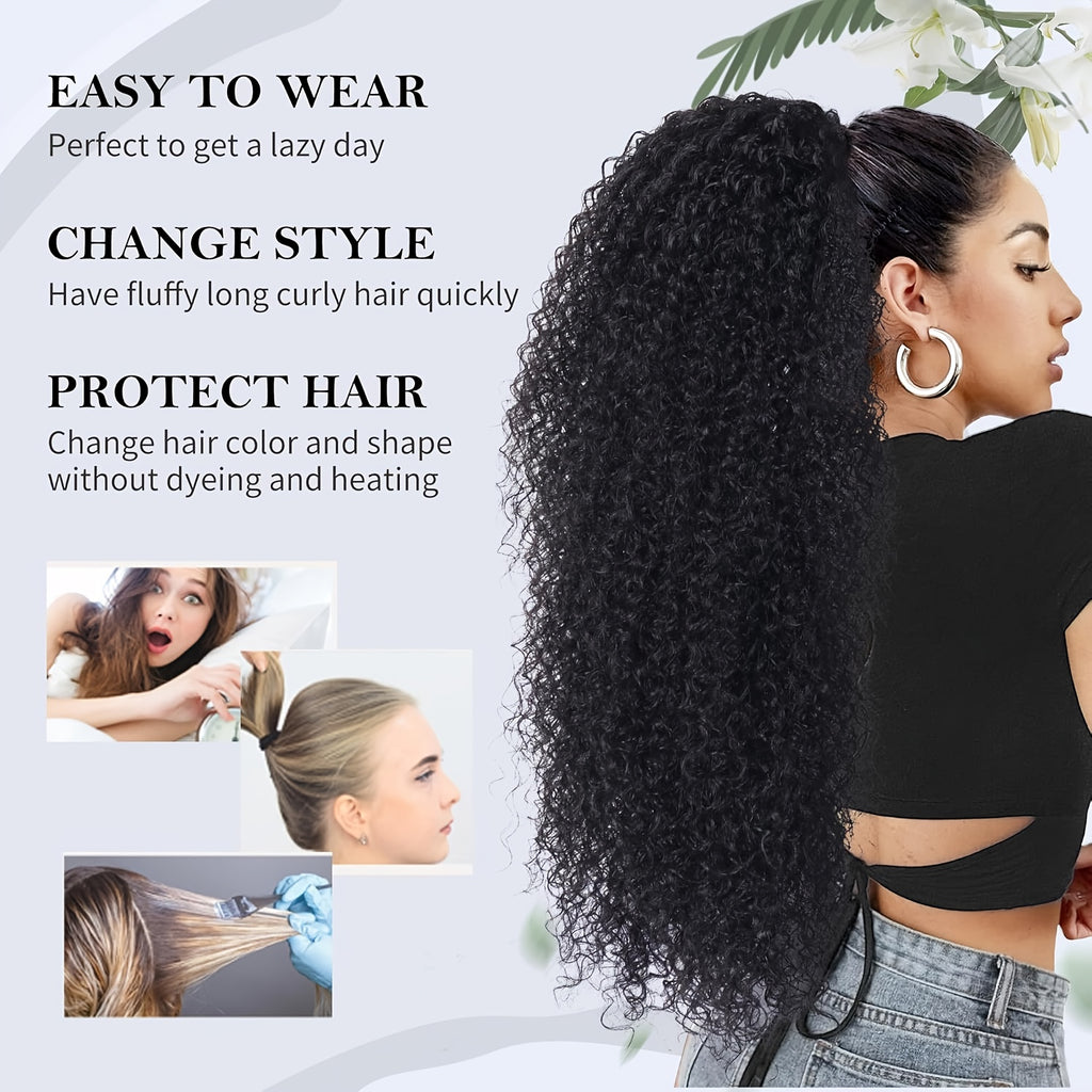 Voluminous • Women's Synthetic Afro Kinky Curly Ponytail • Comfortable Drawstring Closure • Natural Look Hairpiece
