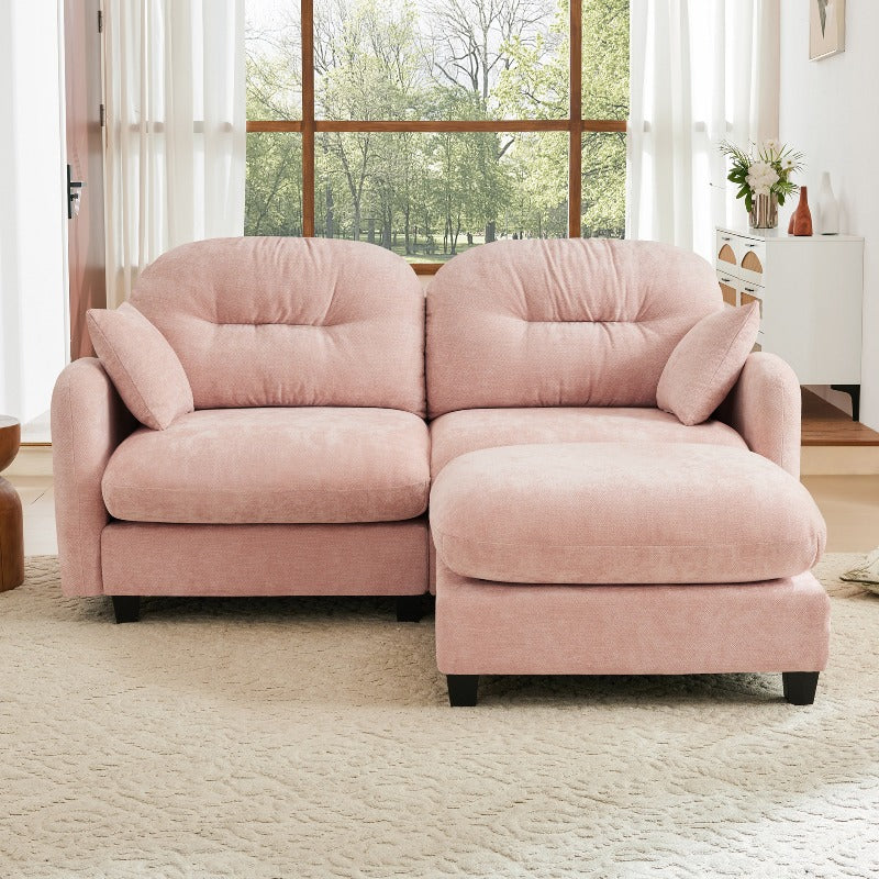 Pink L-Shaped Sectional Sofa with Ottoman